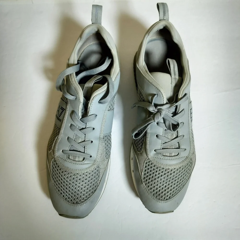 Emporio Armani‎ EA7 Mens Grey Mesh Low Top Sneakers X8X027 XK050 Size 11.5 US